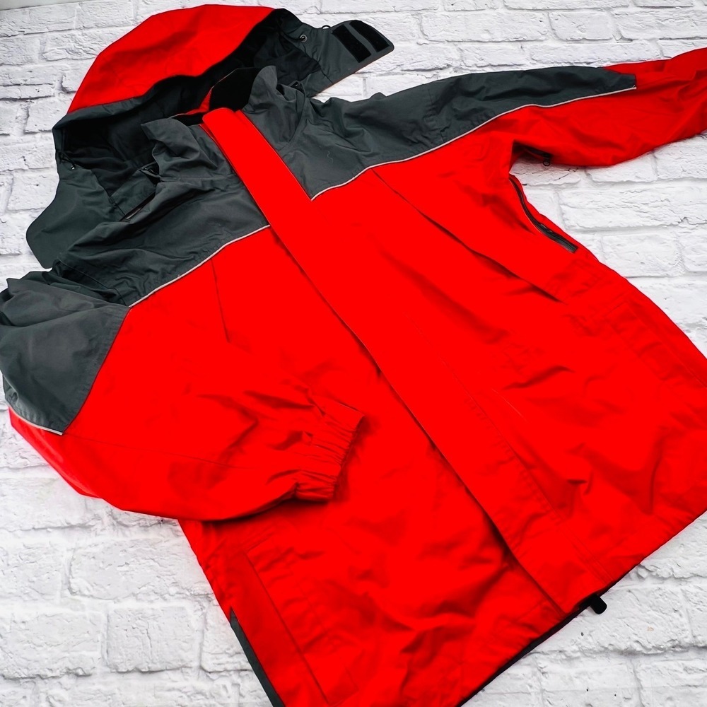 Marlboro Vintage Red Grey Black Rain Jacket Medium Hooded Windbreaker Mens